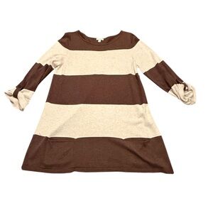 Caslon Striped Brown/Cream Cotton Sweater Dress/Tunic Size XL